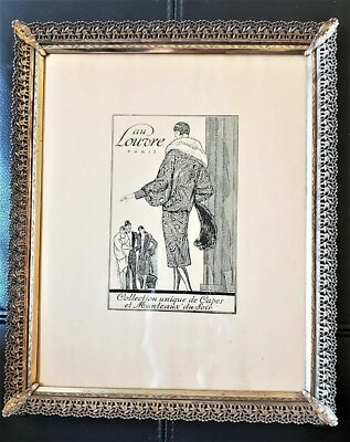 ART DECO Print, Au Louvre Paris Collecrion Coats & Capes In Gold Gilt Lace Frame