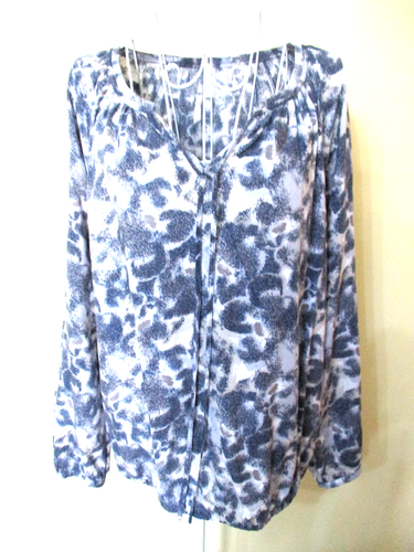 Soyaconcept women's blue grey white long sleeve summer blouson top fit 12/14