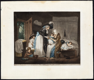 Antiker Meisterdruck-KINDERGARTEN-NANNY-INTERNAT-Ward-Morland-1783