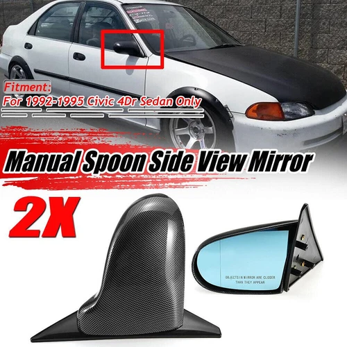 Pair Manual Side View Mirrors Carbon Fiber For Honda Civic EG 4Dr Sedan 92-95