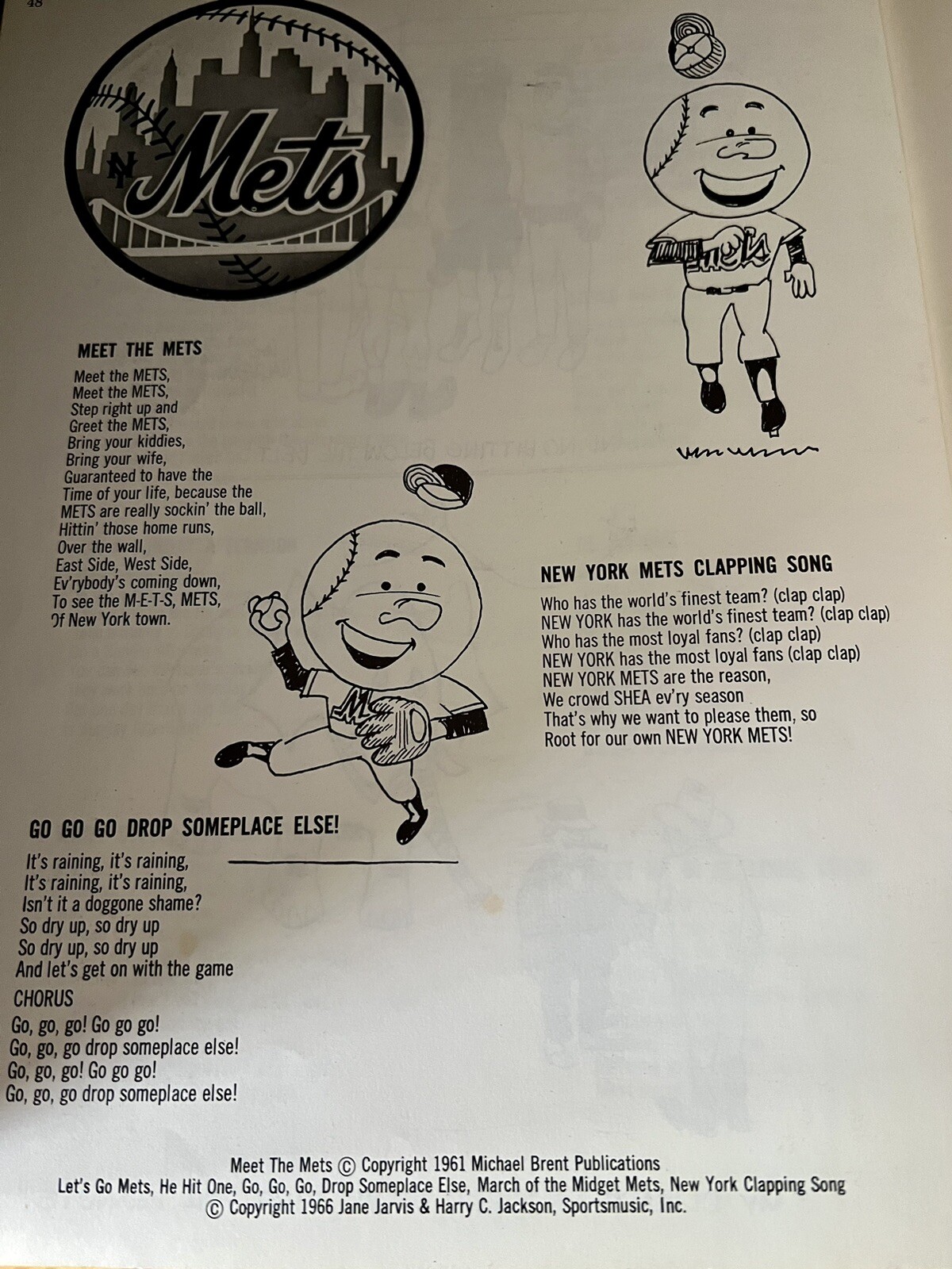 1966 New York Mets Sing Along Baseball Songs Book By Jane Jarvis First