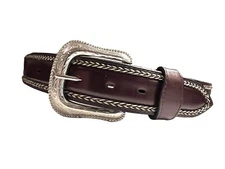 Men’s Burgundy Western Belt With Horsehair Accents  Belts