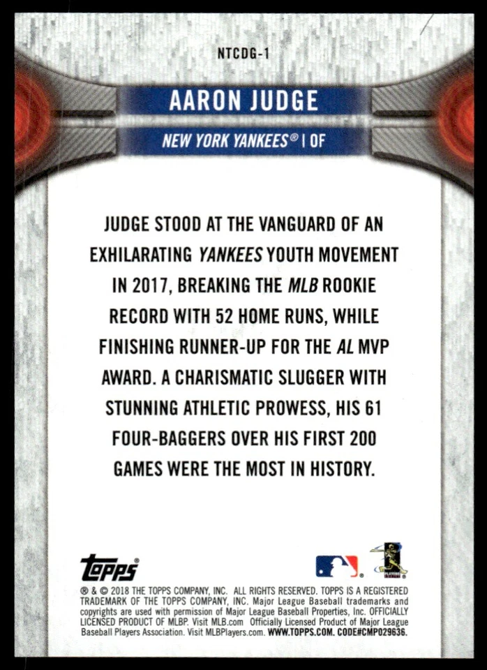 2018 TOPPS BASEBALL NATIONAL CARD DAY AARON JUDGE NEW YORK YANKEES R72 - Image 2 of 2