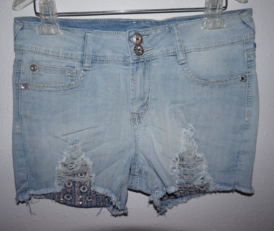 Wallflower Exposed Pockets Cut Off Blue Jean Shorty Shorts Luscious Curvy Sz 7