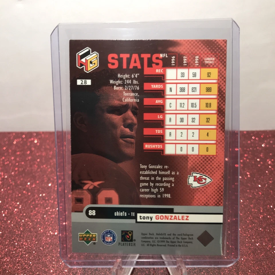 Tony Gonzalez 1999 Upper Deck HoloGrFX #28 Football Card - Image 2 of 2