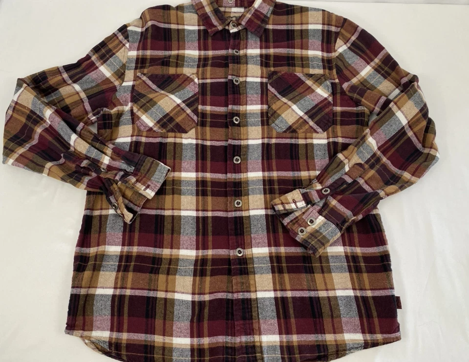 Modern Culture Men's Cotton Flannel Long Sleeve Plaid Shirt, Brown/Burgundy, L - Image 4 of 4