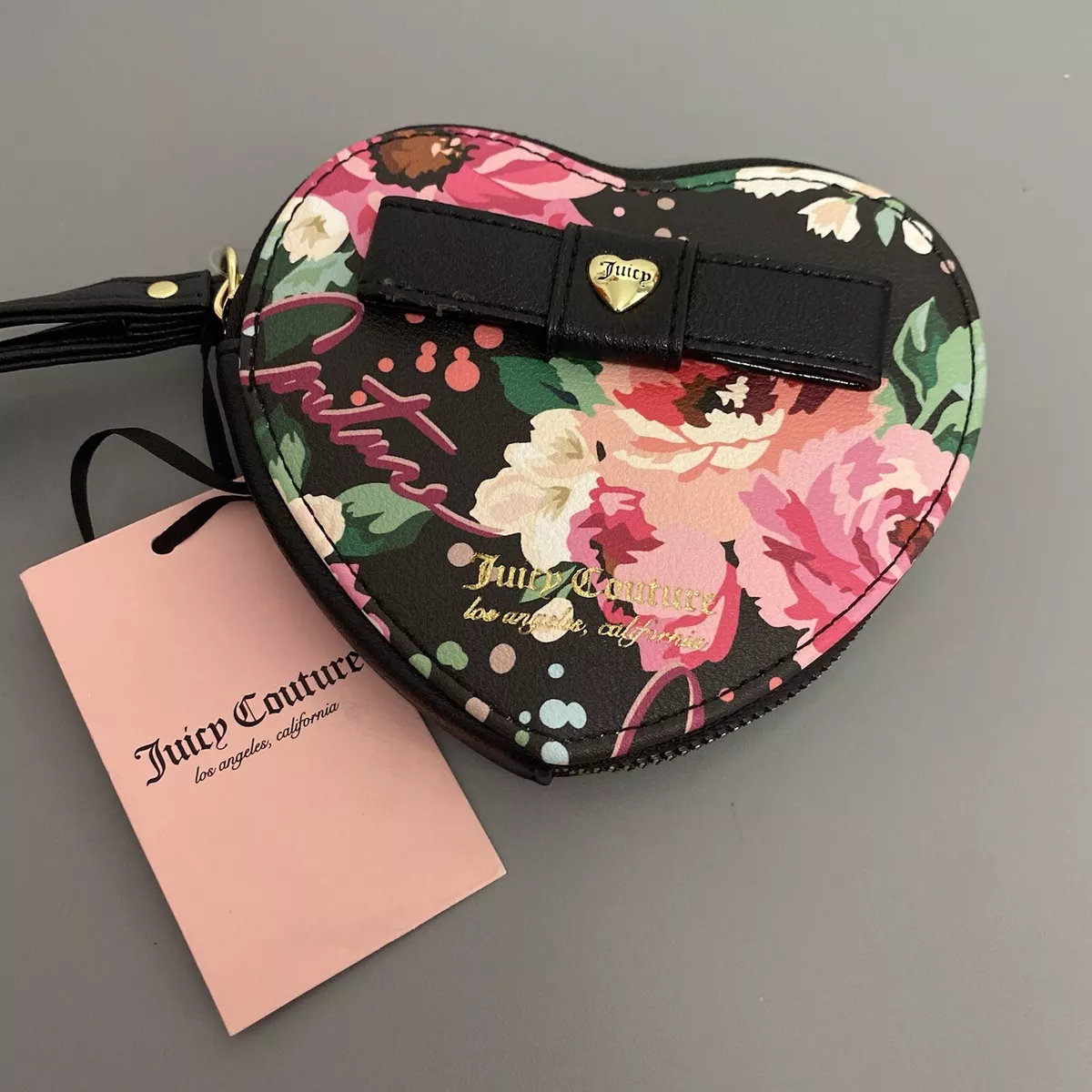 Brand New Juicy Couture Floral Heart Shaped Wristlet Wallet Coin Purse  Pouch Bag