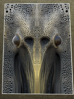 Abstract Alien Texture - Close-Up Grey and Gold Sci-Fi Poster 18x24in
