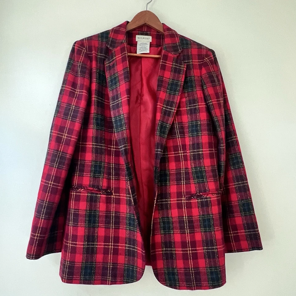 Vtg White Stag Blazer Red Tartan Plaid Wool Blend Jacket Women’s Size 6 - Image 2 of 4