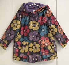 Girls Raincoat Jacket Size 4 T Dark Gray and Flowers
