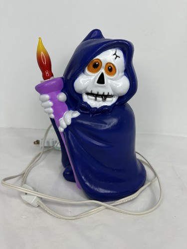 Grim Reaper Halloween Blow Mold Skeleton Skull Creepy Purple Tested Works