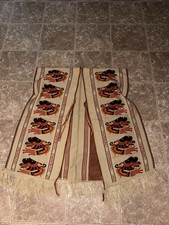 Vintage 70s Womens OS Handmade Knit Fringe Shawl Poncho Southwestern Lovely