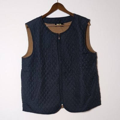 Men's Quilted Vest 100% Camel Wool Zipper Navy XL Mongolian