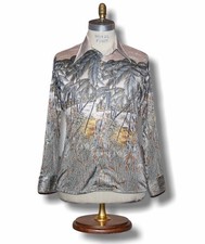 AMAZING Oleg Cassini Tropical Hawaiian Palms DISCO Shirt sz Medium Burma Vintage