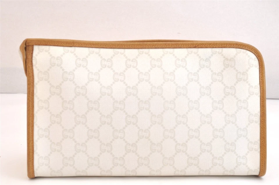 Auténtico Bolso de Mano GUCCI GG Plus Bolso sin asas Cartera PVC Cuero Blanco Chatarra 4767N Foto 3 de 4