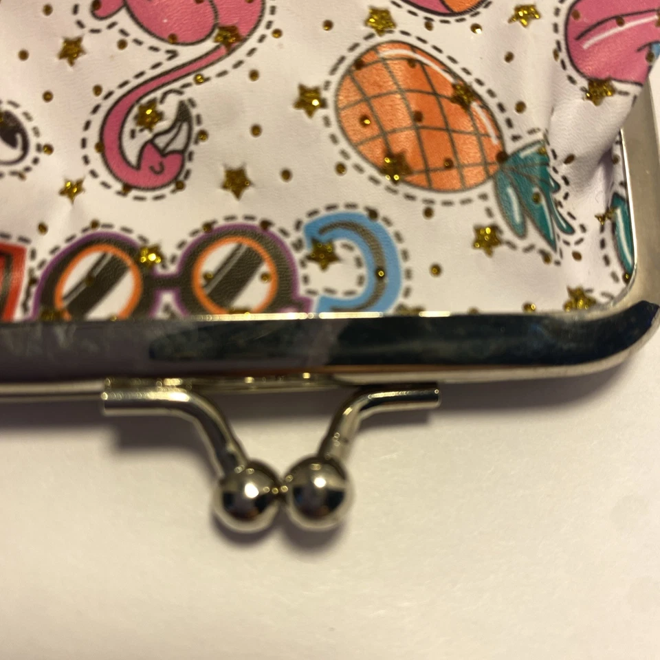 Cool Flamingo Coin Change Purse w/ Kisslock Closure 3"H x 3"W x .5"D - Image 4 of 4