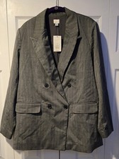 A New Day Women Double Breasted Blazer Gray Pinstripe Blazer Size Large NWT