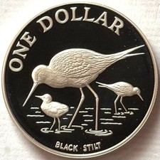 NEW ZEALAND 1 DOLLAR 1985 SILVER 925 PROOF, BLACK STILT