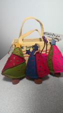 3 Handcrafted Felt CHRISTMAS TREE Hanging Ornaments/wTOTE- V. Orig.Atlanta 5.5"