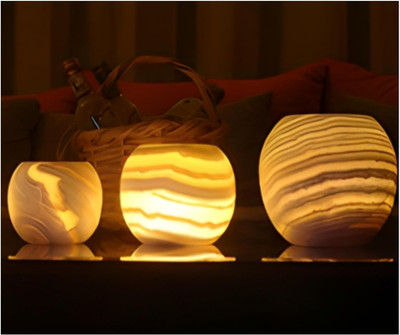Single Alabaster Candle Holder - Egyptian Tealight and Votive Candles Holders wi