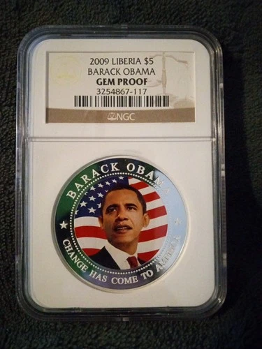 2009 $5 DOLLAR LIBERIA "BARACK OBAMA" NGC GEM PROOF  **SILVER PLATED**