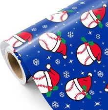 Baseball Christmas Wrapping Paper - Mini Roll - 17 Inch x 16.5 Feet - Snowflakes