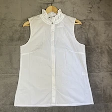 Ming Wang Blouse Women XS White Ruffle Button Up Stretch Cotton Capsule NEW