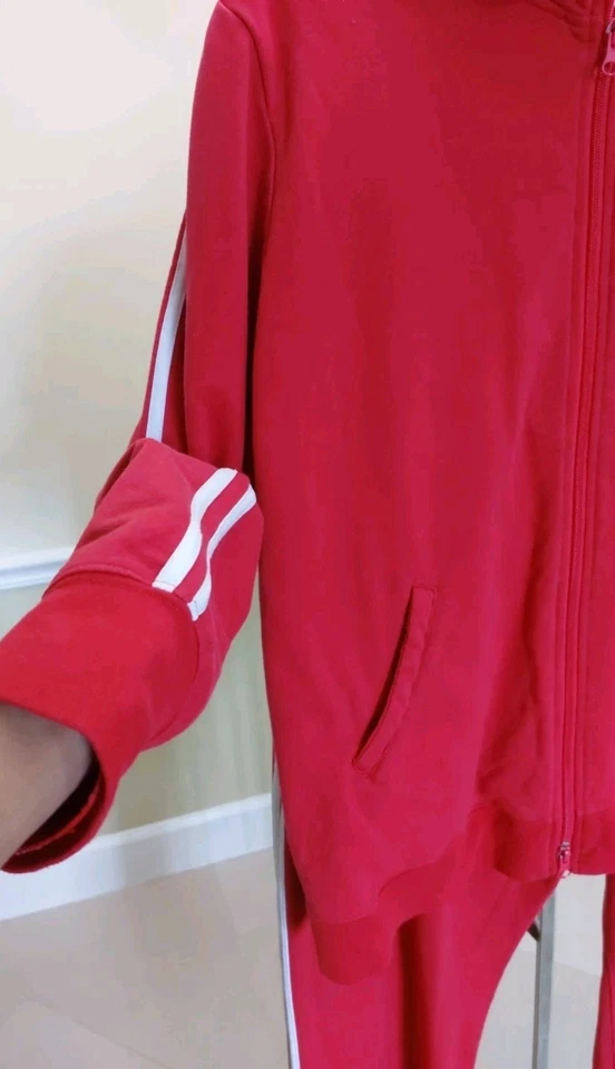 Conjunto Y2K Central Park Mujer 2X Cremallera Chaqueta Pantalón Chándal Rojo Preppy Foto 3 de 4