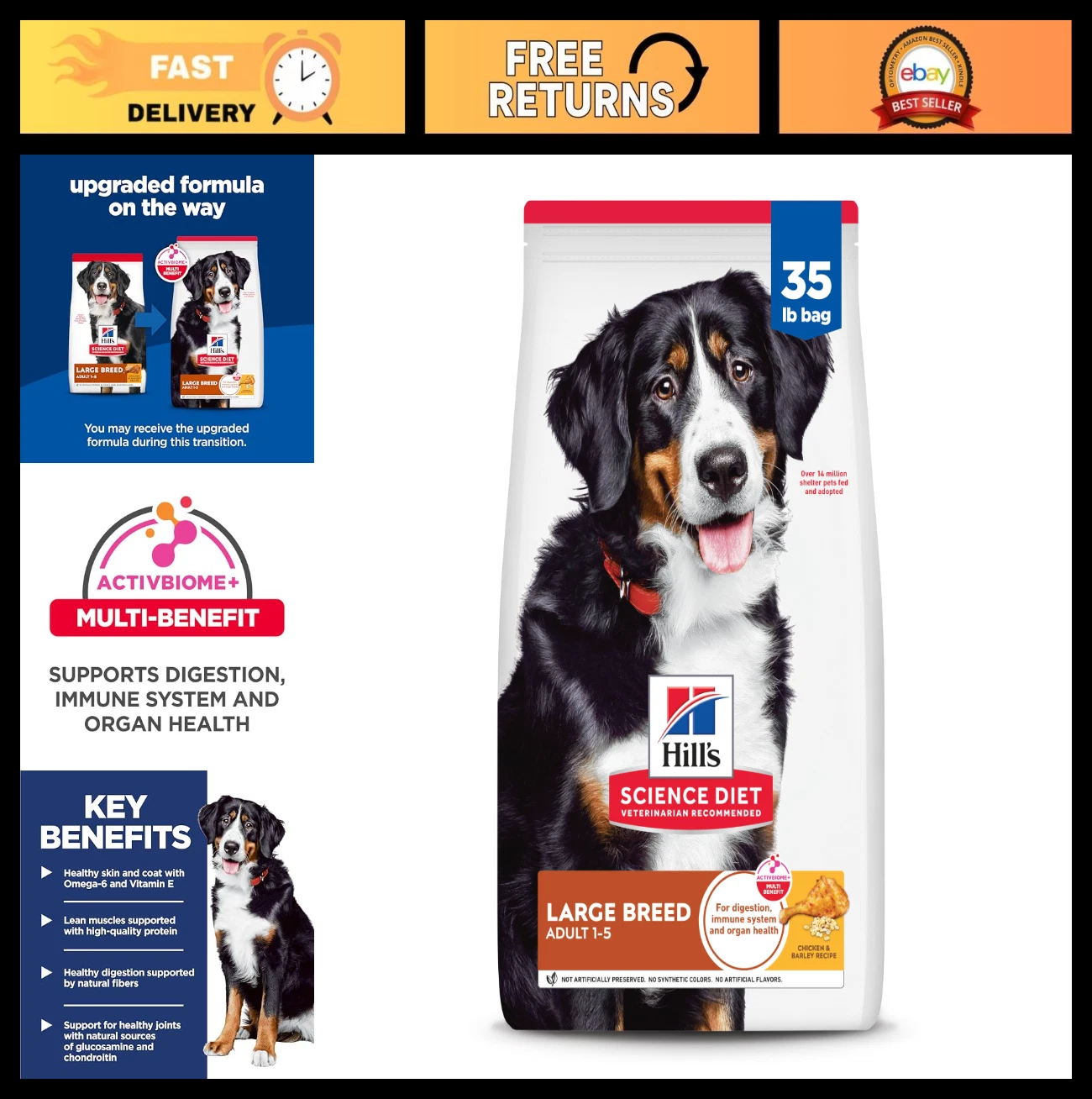 Large Breed Adult Dry Dog Food, Chicken & Barley, 35 lb - Healthy Nutrition