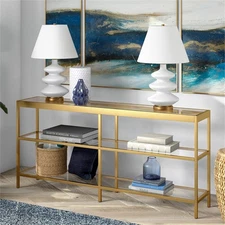 Henn&Hart 64" Brass Metal/Glass Console Table