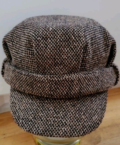 UBI Hat Co News Boy Hat Women's One Size Brown Jacquard Herringbone Wool Tweed