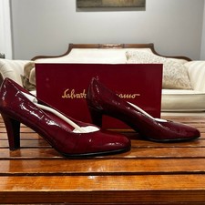 Vintage Salvatore Ferragamo Guam Red Croc Embossed Patent Leather Pumps 8B