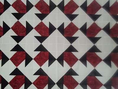 Unfinished Quilt Top -f15  T block  red black white approx 72 x 72