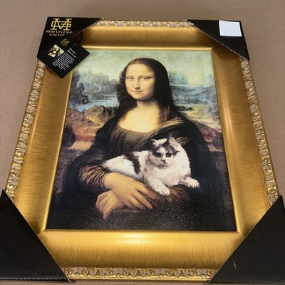 Meow-na Lisa Framed Hand Painted Playful Reimagining Of Da Vinci