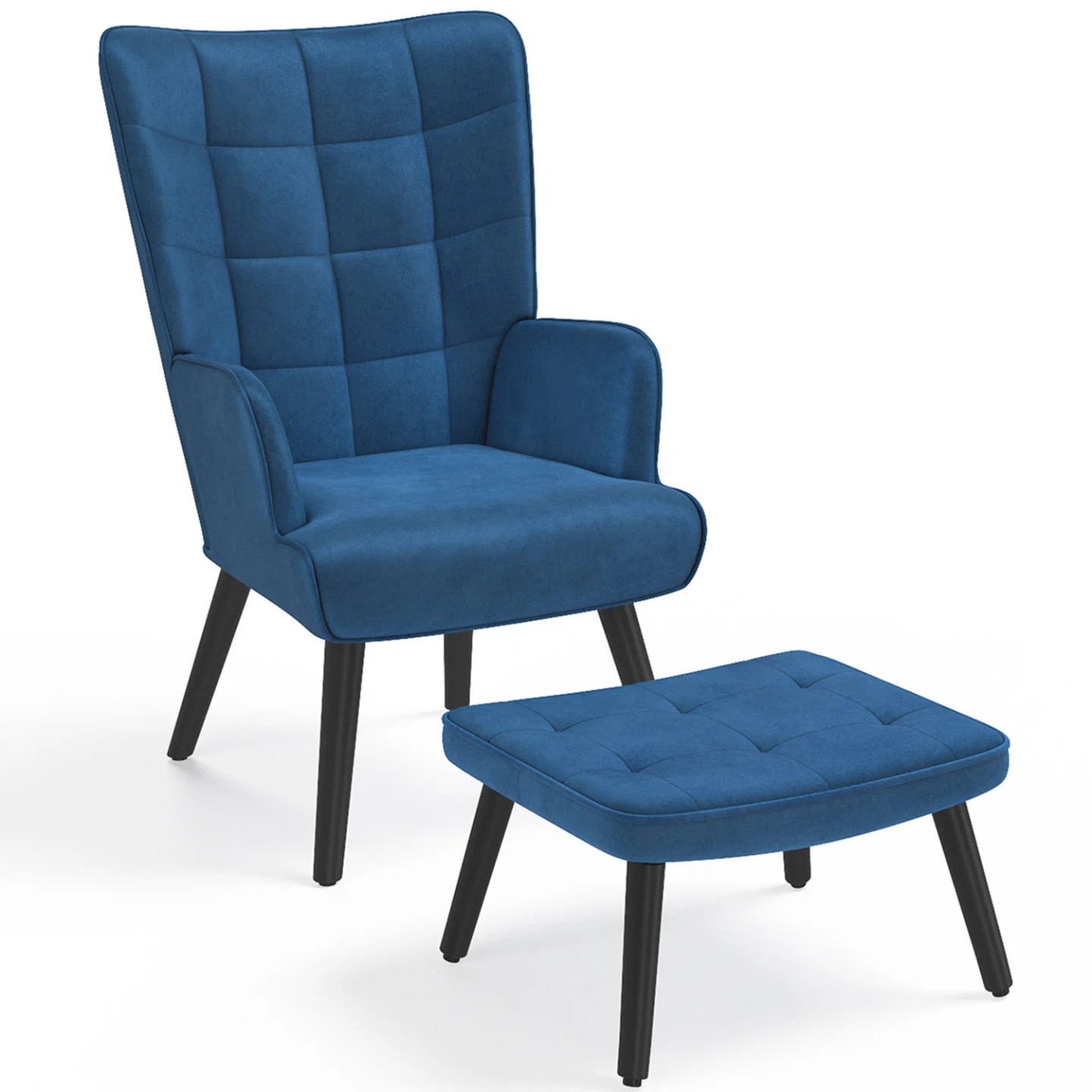 Fauteuil scandinave ANIA en velours bleu pour coin lecture cosy