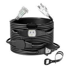 25FT 14 Gauge Outdoor Extension Cord, 4 Outlet, ETL Listed, Black