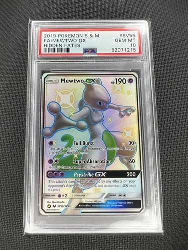 2019 Pokemon SM Hidden Fates Mewtwo GX FA Shiny Vault SV59/SV94 PSA Gem Mint 10!