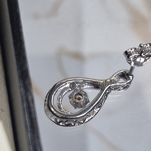 Moderne Sterling Silber 925 Fred Meyer Juwelier Diamant Ohrringe Feder Hänger - Bild 6 von 12