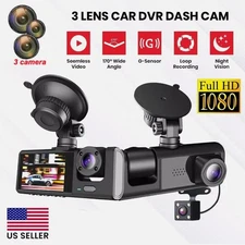 3-Lens Video Recorder 1080P Dash Cam  Front+Rear+Inside, Night Vision, G-Sensor