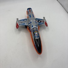 Vintage Lever Action Pull Friction Air Force Jet Fighter Tin Plane USAF