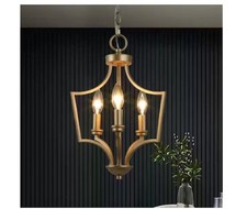 LNC Aritik 3-Light Modern Gold Geometric Cage Candle-Style Island Chandelier