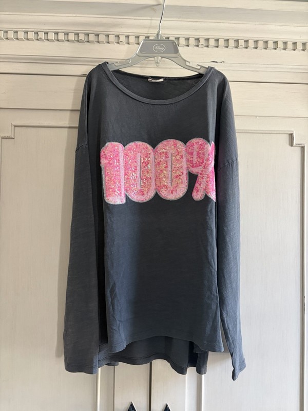 ZARA BIG GIRLS Gray Crew Neck  LONG SLEEVE  COTTON Tee Sz13-14 Sparkling Pink