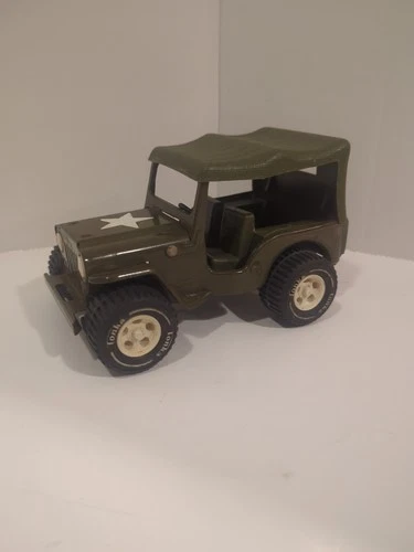 1960's-70's Mini Tonka Pressed Steel Army Military Jeep w/ Removable Canopy 7"