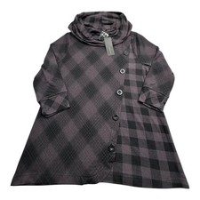 ROBERT LOUIS Plaid Cowl Neck Asymmetrical Button Front Tunic Top Size S
