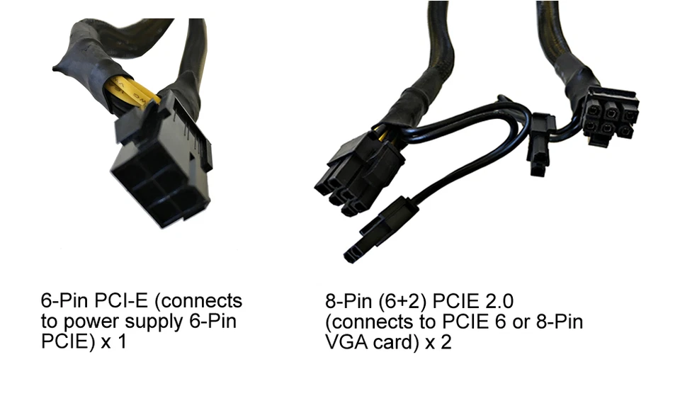 AYA 10" (10 Inch) 16AWG PCIE 6-Pin Y Splitter to Dual PCIE 8-Pin (6+2) Cable - Image 2 of 4