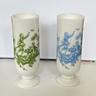 2 Vintage Avon Milk Glass Demitasse Pedestal Mug Toile Design Tea Cups