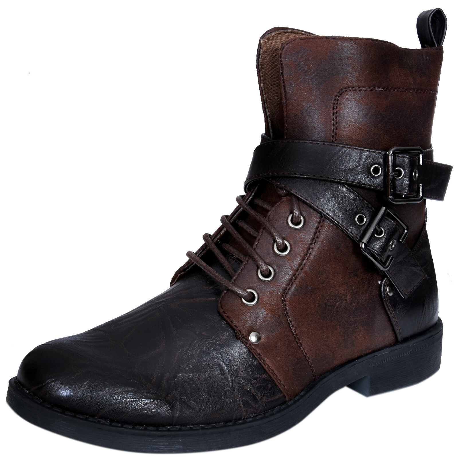 Mens Punk Rock Goth Elmo Ankle Boots Brown Zip Biker Leather Buckle eBay