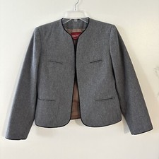 Sasson Paris New York Wool Blend Blazer Open Front Gray Womens Size 12/13