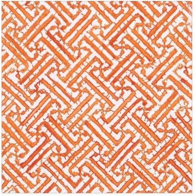 Caspari Paper Beverage Napkins, Orange Fretwork - 2 Packs (16452C) - Image 1 of 2