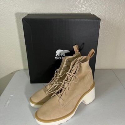 Sorel Womens Size 9.5 Hi Line Beige Suede Lace Up Waterproof Heeled Boots